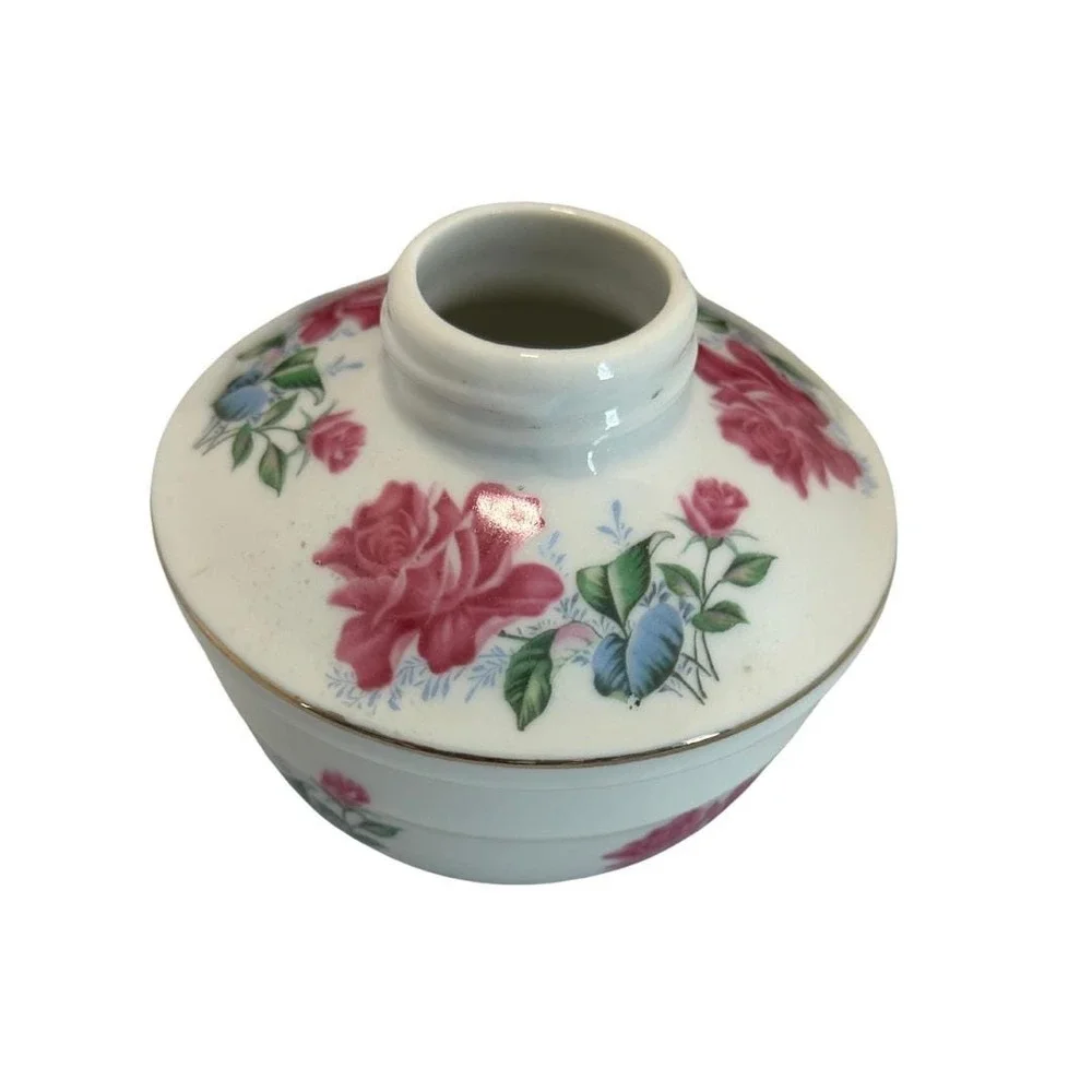 Vintage Floral Porcelain Oil Lamp -Pink Rose Transferware Kerosene Lamp